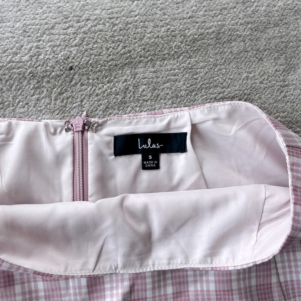 Fetching Cutie Pink Plaid High Rise Notched Mini Skirt Lulus S - Picture 2 of 3